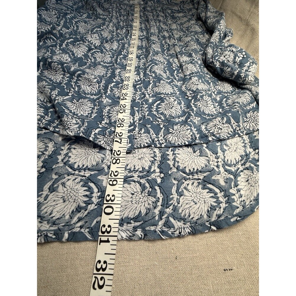 Old Navy Women's L Blue Floral Pleated Long Sleeve Button Down Tunic Boho Flowy - Picture 12 of 12